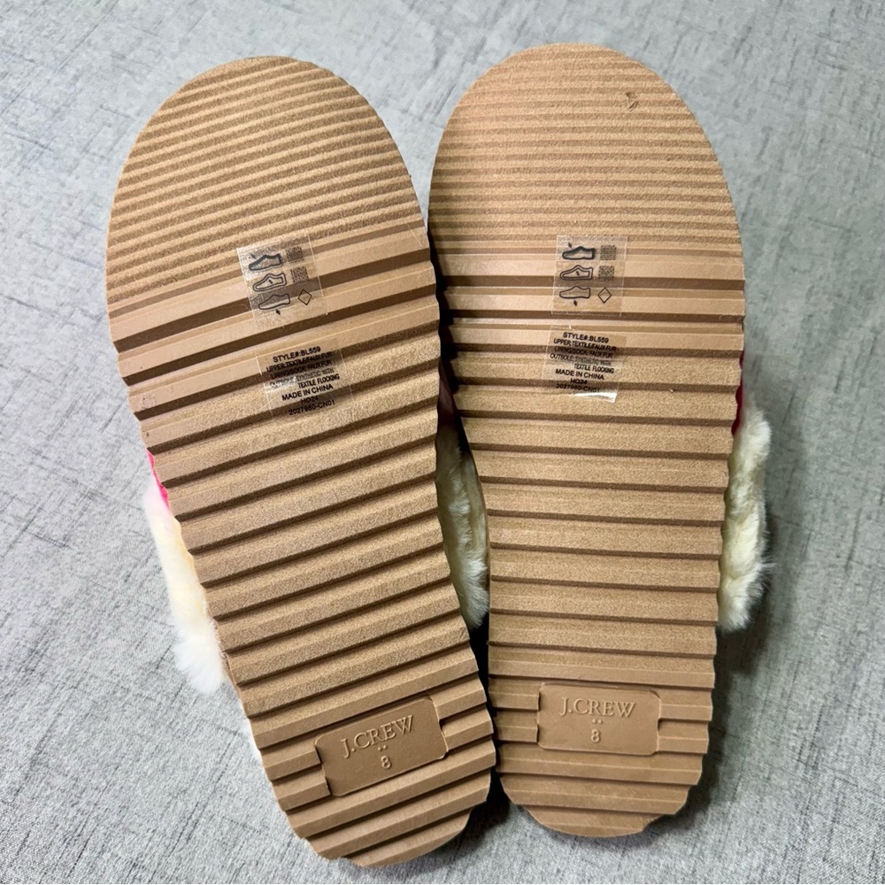 J. Crew Slippers Pink Cable Knit Fur Slippers Size 7 8 9 NWT - Picture 14 of 16